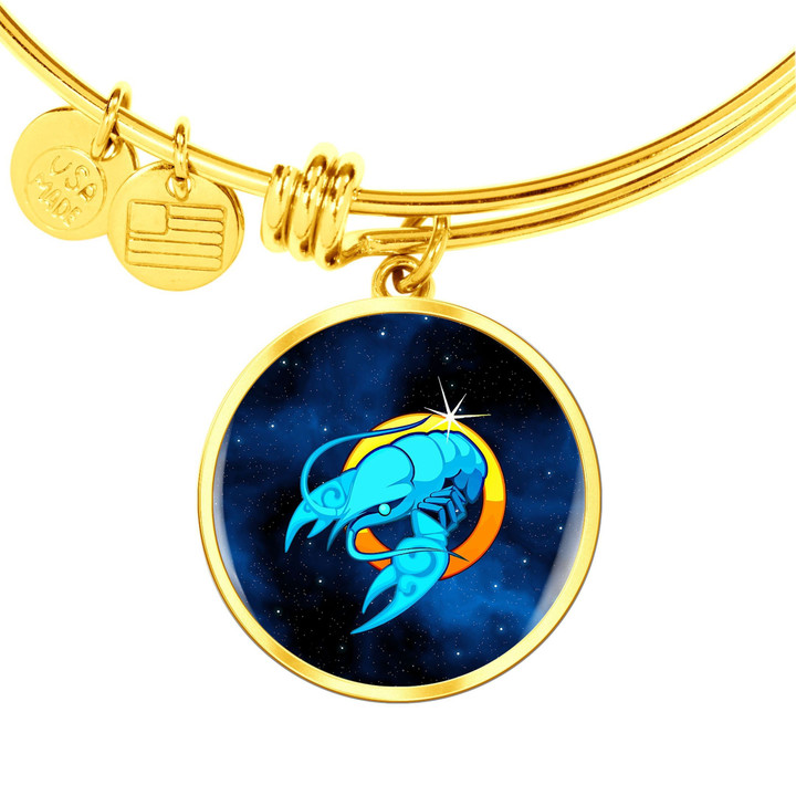 Gift For Girl Zodiac Sign Cancer 18k Gold Finished Bangle Bracelet