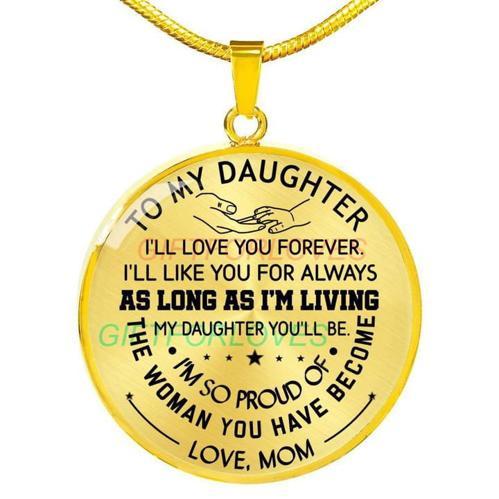 Gift For Daughter 18k Gold Circle Pendant Necklace Love You Forever