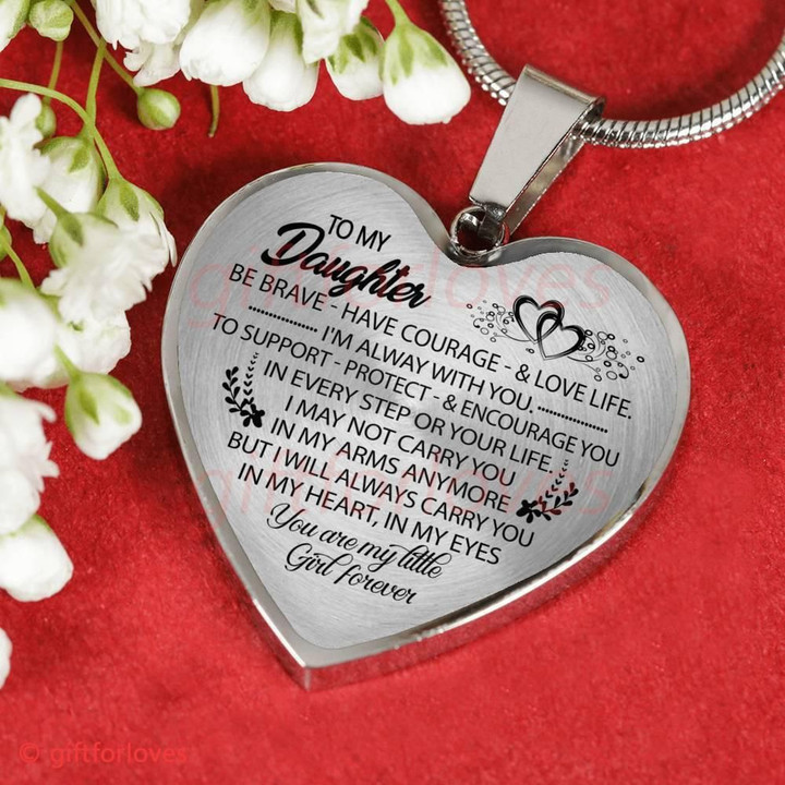 Gift For Daughte Silver Heart Pendant Necklace You're My Little Girl Forever