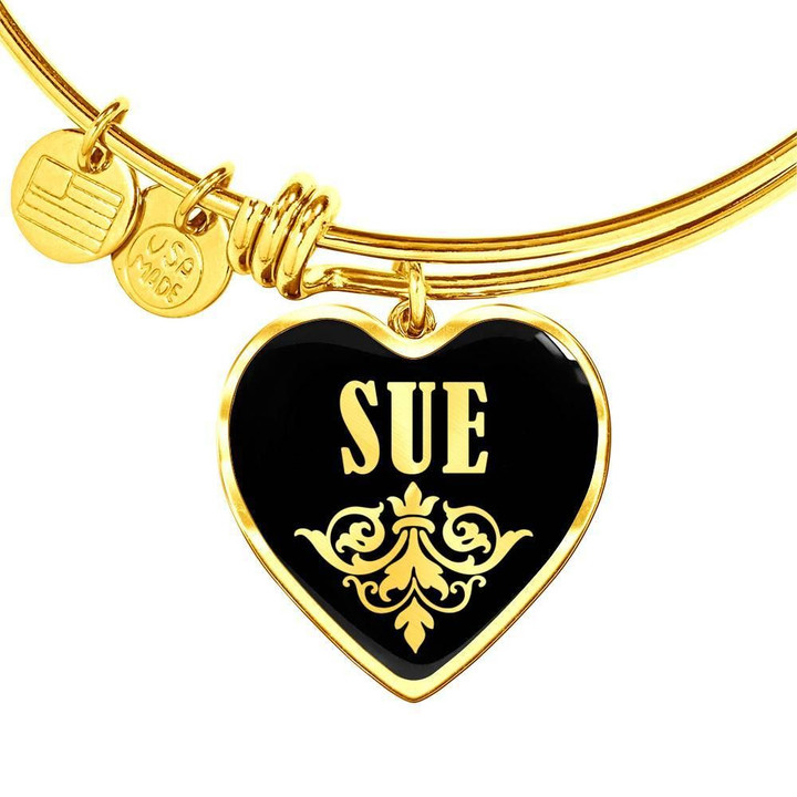 Gift For Girl Who Name Sue 18k Gold Finished Heart Adjustable Bangle
