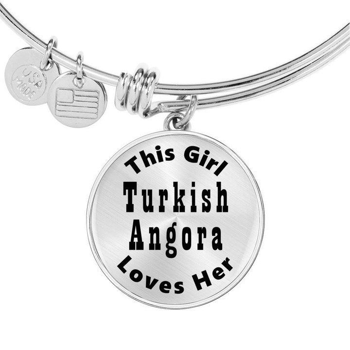 This Girl Loves Her Turkish Angora Silver Circle Pendant Bangle Bracelet