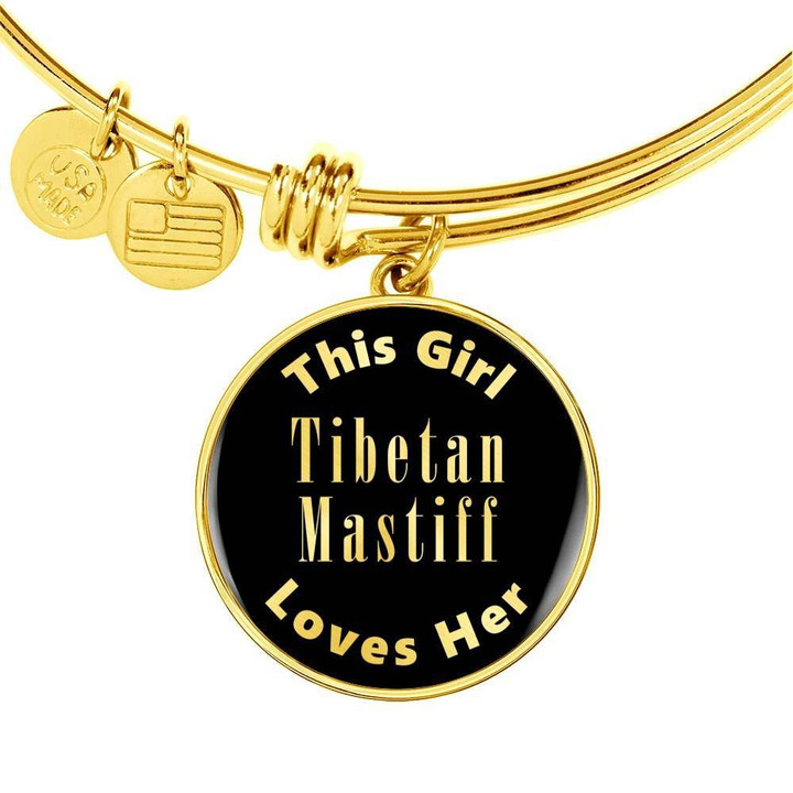 This Girl Loves Her Tibetan Mastiff 18k Gold Finished Circle Pendant Bangle Bracelet