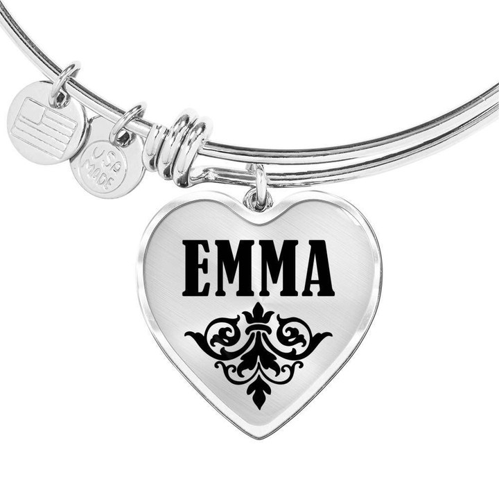 Gift For Girl Who Name Emma Silver Heart Adjustable Bangle