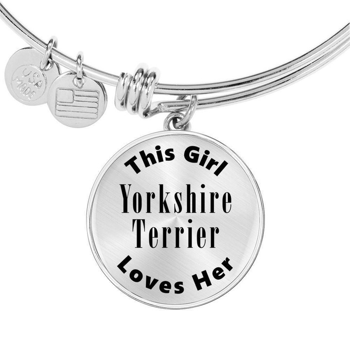 This Girl Loves Her Yorkshire Terrier Silver Circle Pendant Bangle Bracelet