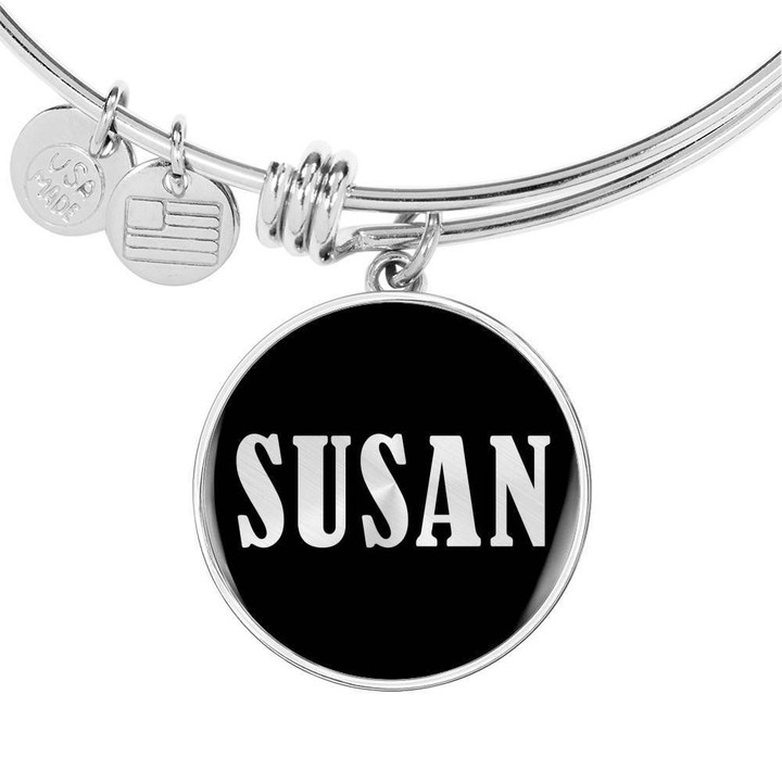 Gift For Girl Who Name Susan Silver Black Circle Pendant Bangle Bracelet
