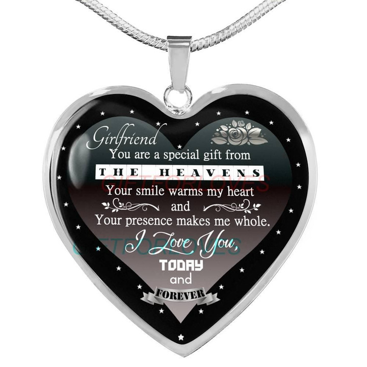 Present For Girlfriend Silver Heart Necklace Love You Today And Forever
