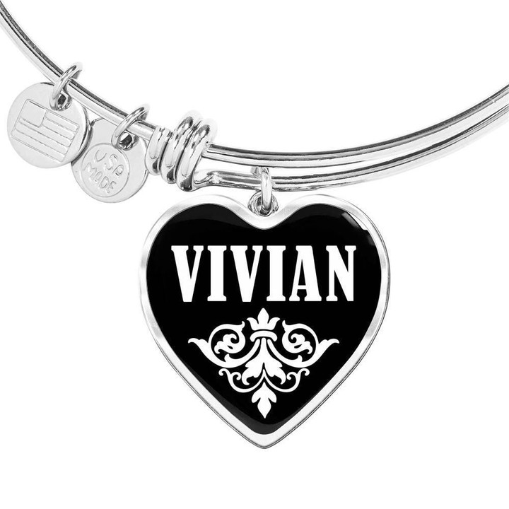 Gift For Girl Name Vivian Silver Heart Adjustable Bangle