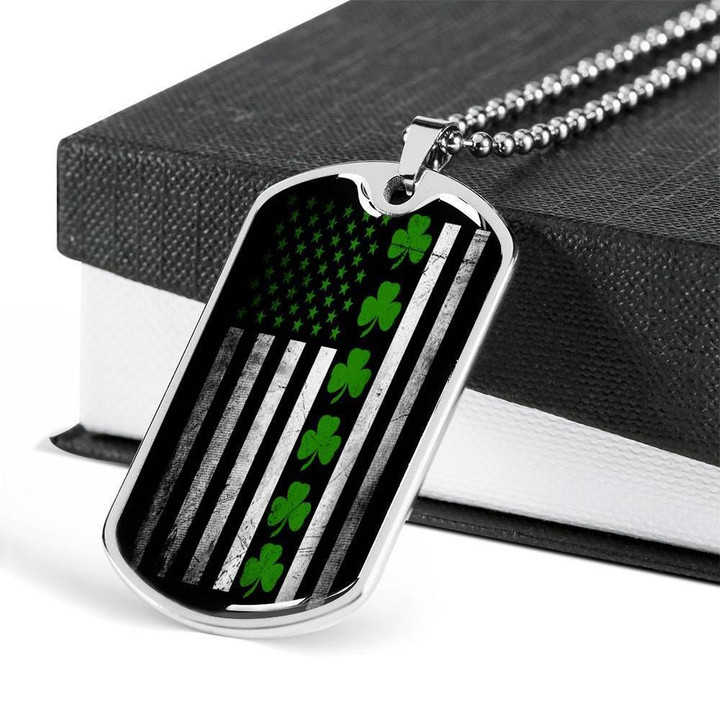 St. Patrick's Day Irish With Black And White American Flag Dog Tag Necklace Gift For Friends