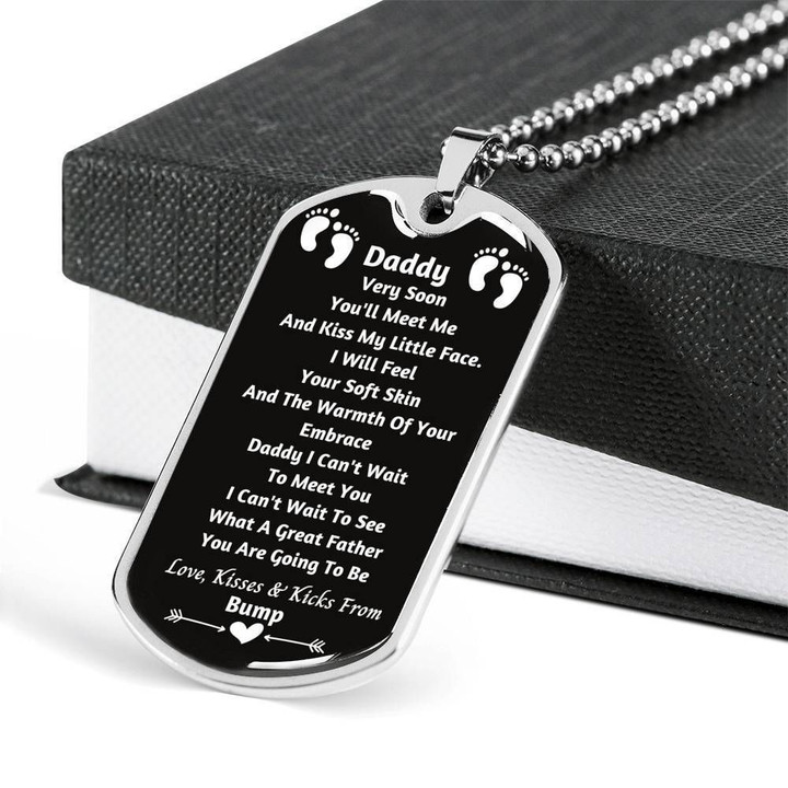 I Can't Wait To Meet You Dog Tag Necklace Stainless Necklace Gift For Daddy