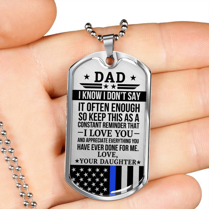 Daughter Gift For Dad Silver Dog Tag Necklace Loved And Appreciated
