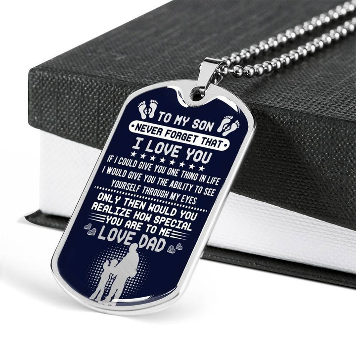 Never Forget I Love You Silver Dog Tag Necklace Gift For Son