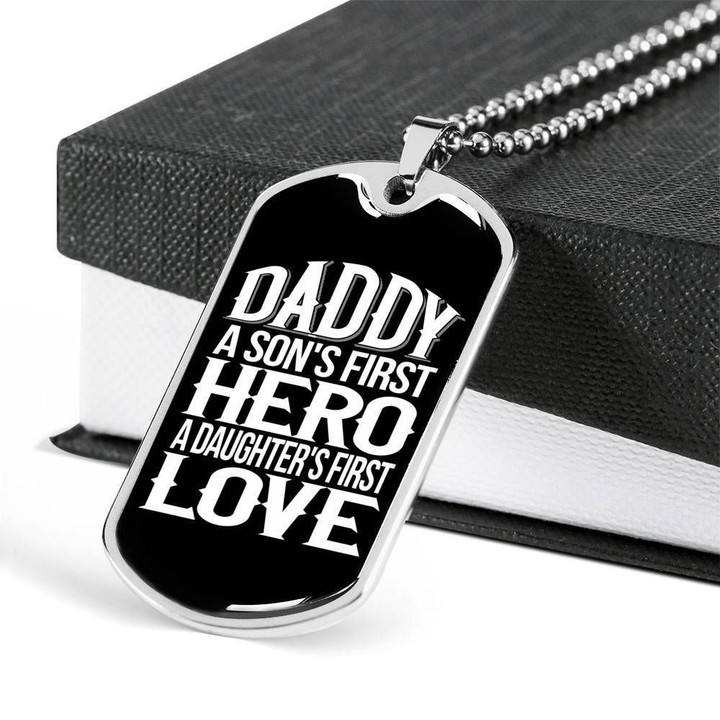 Dad A Son's First Hero A Daughters First Love Silver Dog Tag Necklace For Daddy Stainless Birthday Gifts For Dad