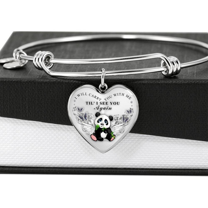 Panda I'll Carry You With Me Silver Heart Pendant Bracelet Giving Daughter
