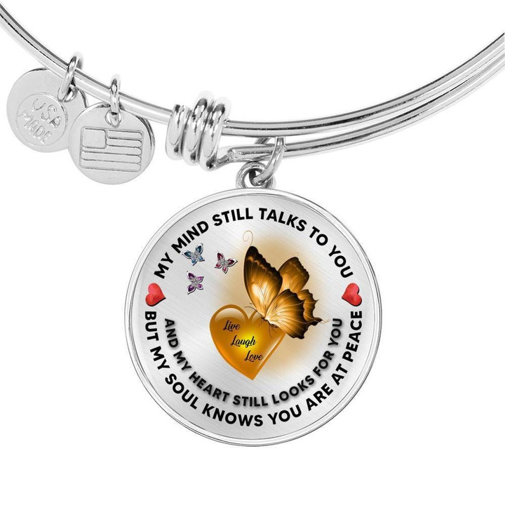 Butterflies My Mind Still Talks To You Giving Angle Mom Silver Circle Pendant Bracelet