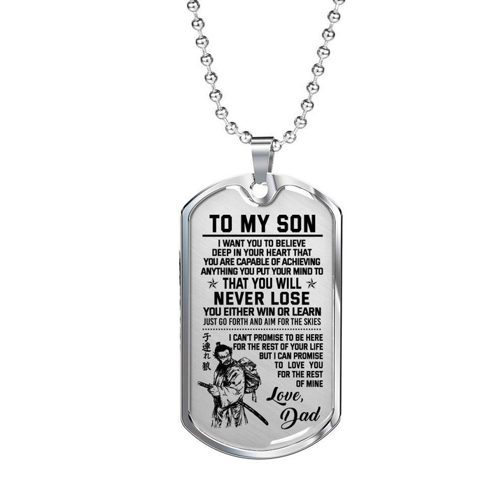 You'll Never Lose Dog Tag Necklace Samurai Dad Gift For Son