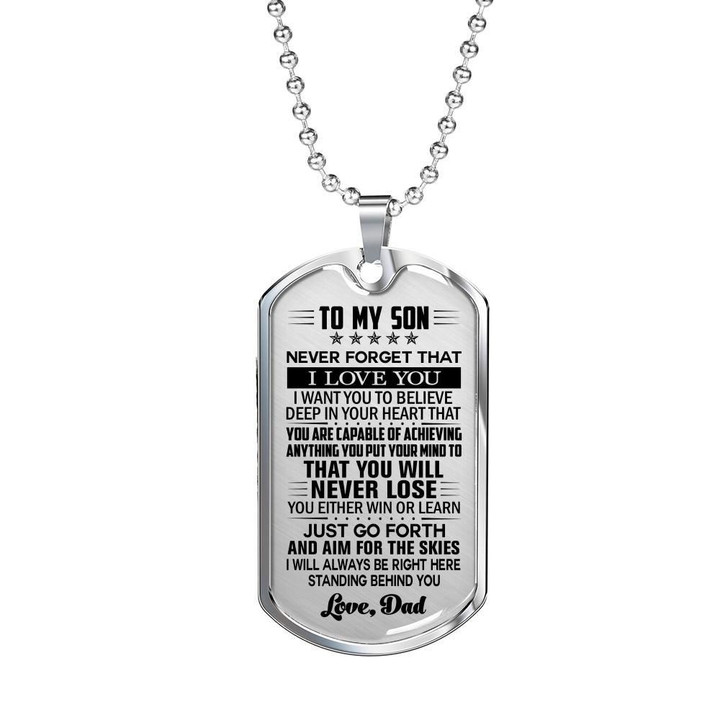 Never Forget That I Love You Dad To Son Dog Tag Necklace Stainless Steel Birthday Gift For Son