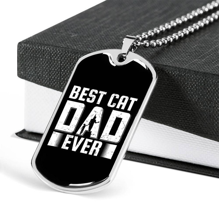 Best Cat Dad Ever Black Dog Tag Necklace For Dad