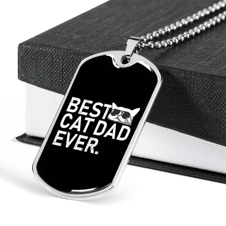 Best Cat Dad Ever Father's Day Gift Dog Tag Necklace For Dad