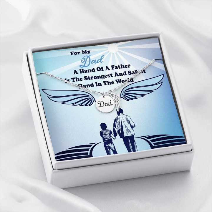 A Hand Of A Father Remembrance Angel Wing Necklace For Dad