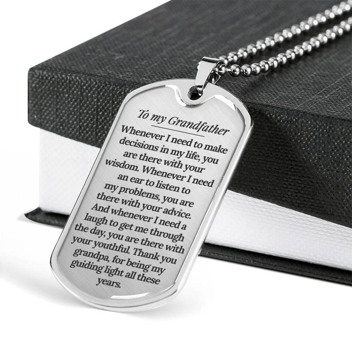 Thanks For Being My Guiding Light All These Years Dog Tag Necklace For Grandfather