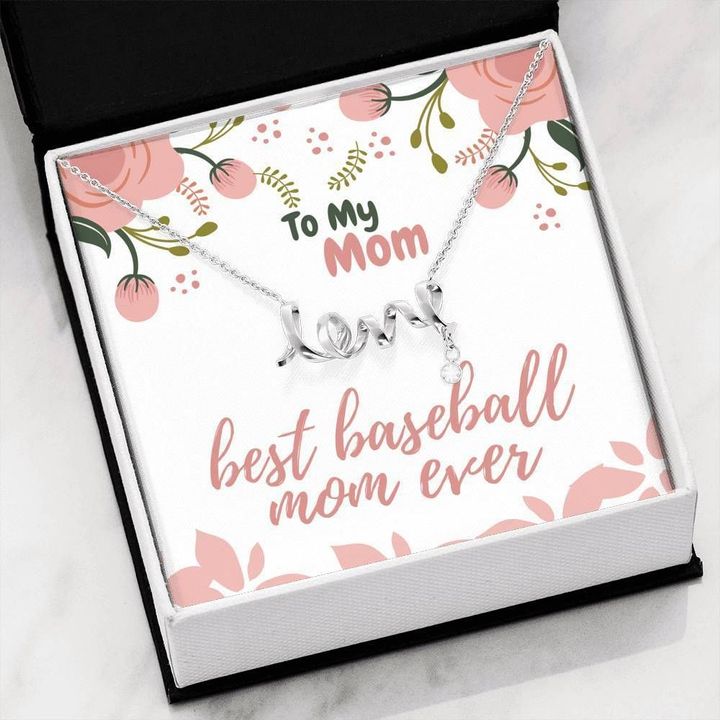 Best Baseball Mom Ever Scripted Love Necklace Gift For Mom Mama
