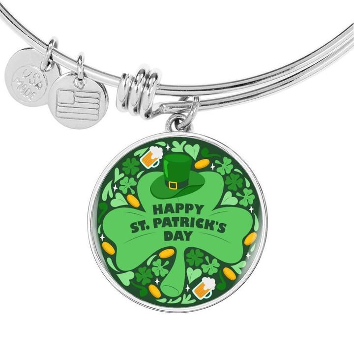 Happy St Patrick's Day Circle Adjustable Bangle Gift For Women