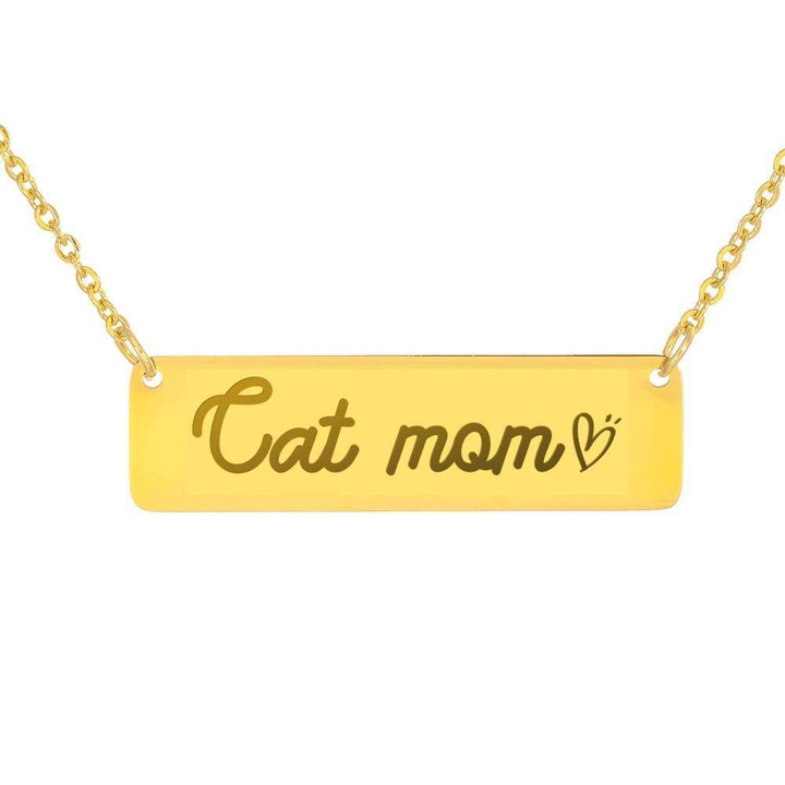 Cat Mom Horizontal Bar Necklace For Mom Who Loves Cat