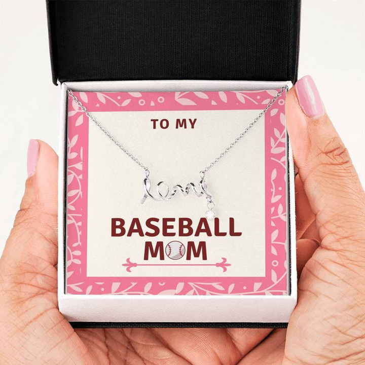 To My Baseball Mom Pink Message Card Scripted Love Necklace Gift