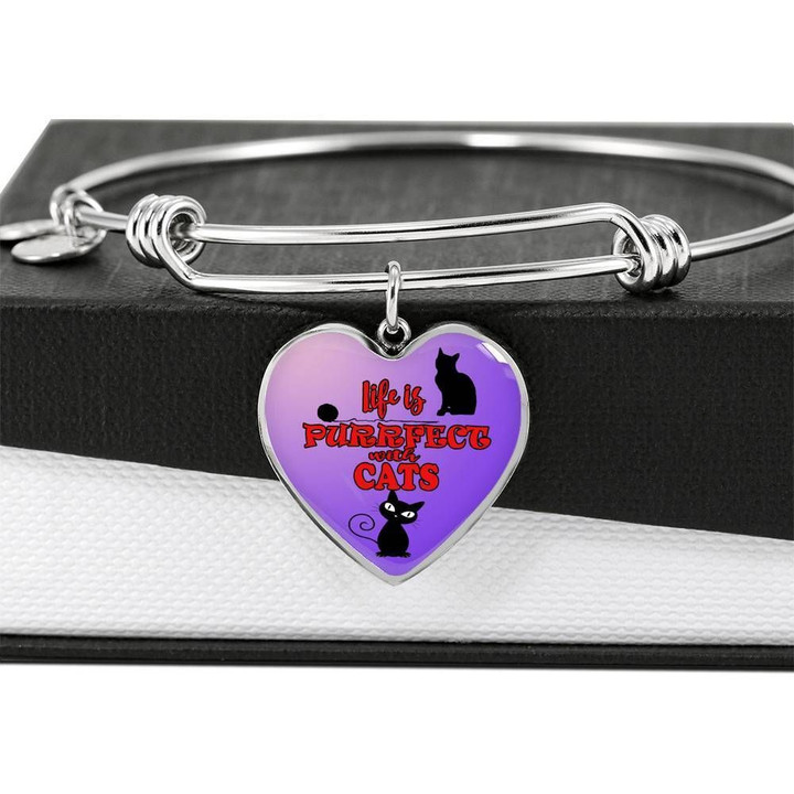 Purrfect Cat Mom Heart Adjustable Bangle Gift For Women