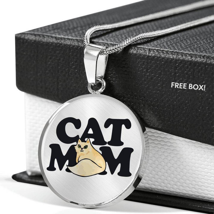 Cat Mom Circle Pendant Necklace For Mom Who Loves Cat