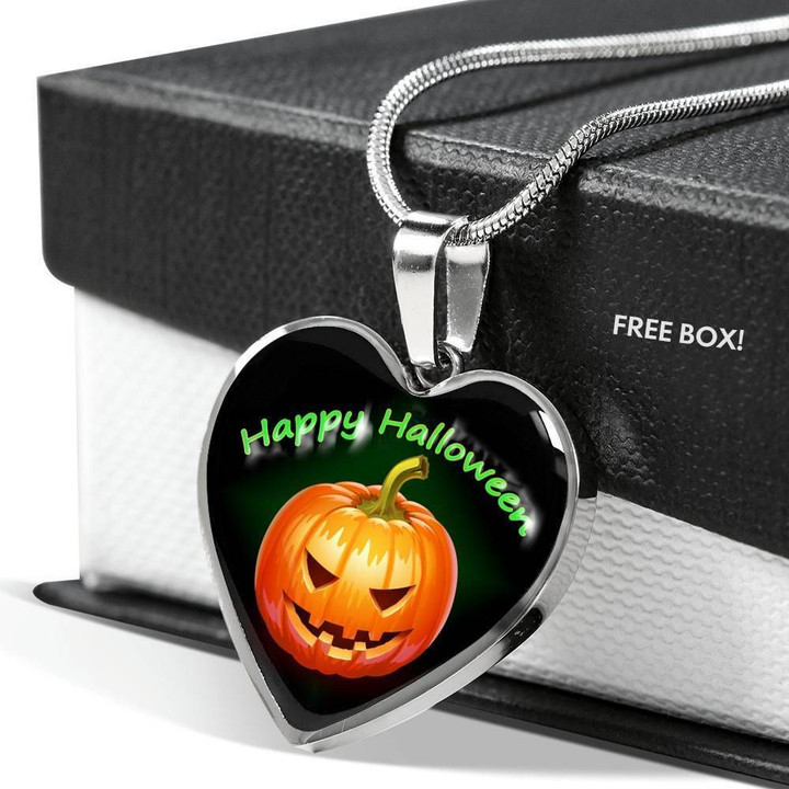 Happy Halloween Pumpkin Smile Heart Pendant Necklace For Friends