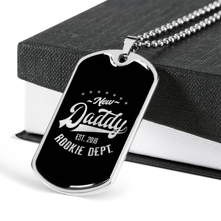 New Daddy Est 2018 Rookie Dept Dog Tag Necklace Gift For Men