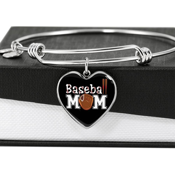 Baseball Mom Heart Adjustable Bangle For Mom Who Loves Baseball