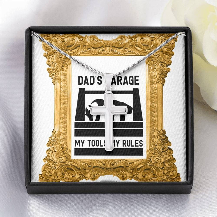 Dad Garage White Gold Cross Necklace For Daddy