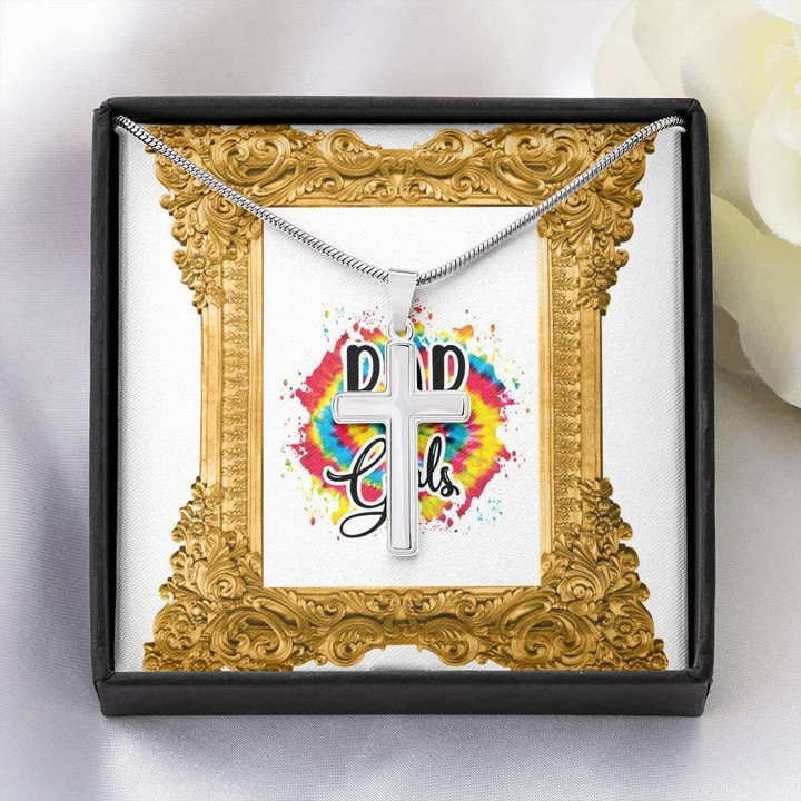 Tie Dye Dad Girls To Dad White Gold Cross Necklace