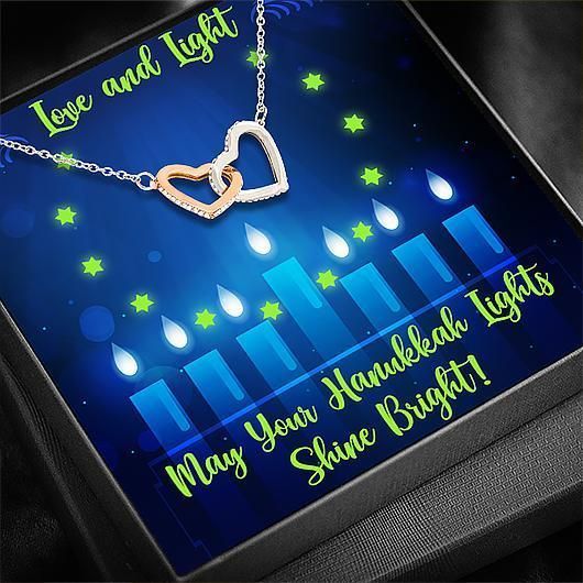 Happy Hanukkah Love And Light Interlocking Hearts Necklace