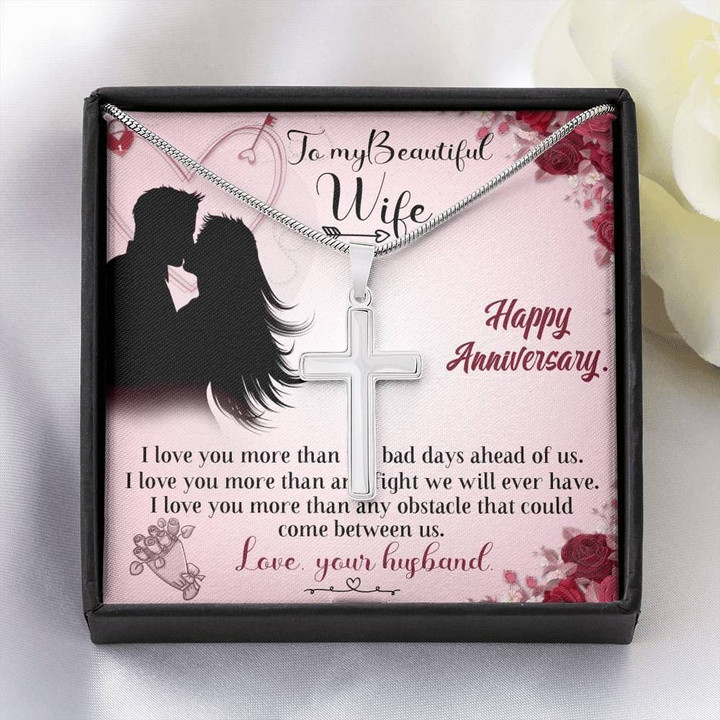 Love You More Than Any Obstacle White Gold Cross Necklace Gift For Wife
