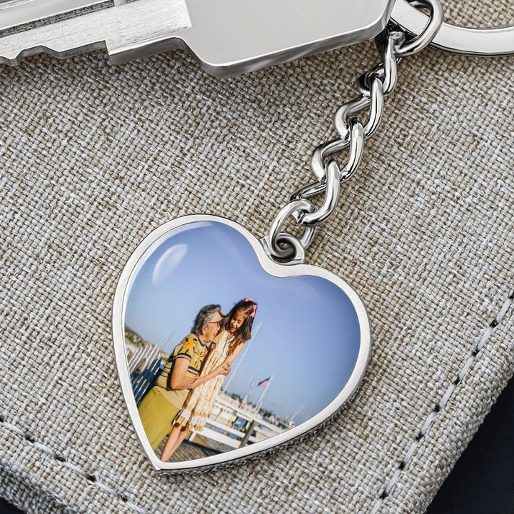 Custom Photo And Name Heart Pendant Keychain Gift For Lover For Family