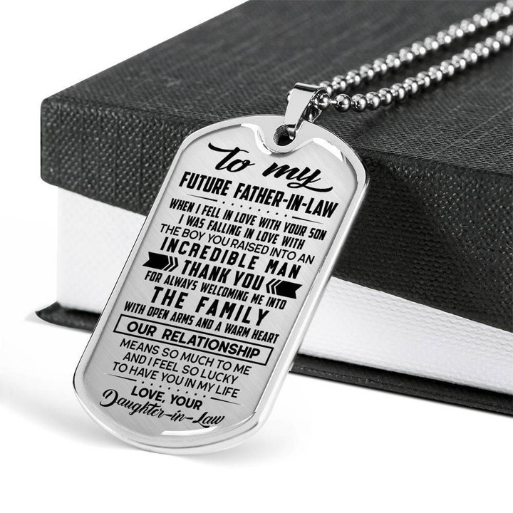 Our Relationship Means So Much To Me Dog Tag Necklace Gift For Father In Law
