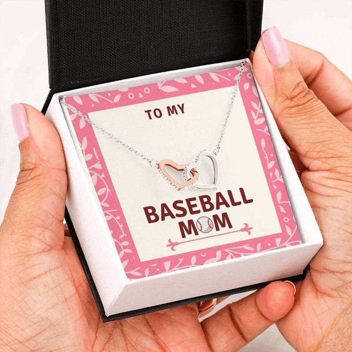 Gift For Baseball Mom Pink Interlocking Hearts Necklace