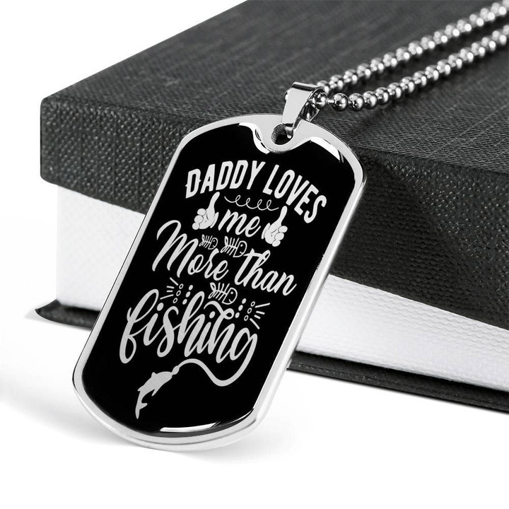 Loving Me More Than Fishing Stainless Dog Tag Pendant Necklace Gift For Dad
