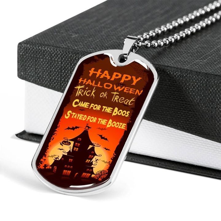 Happy Halloween Trick Or Treat Gift For Friend Stainless Dog Tag Pendant Necklace