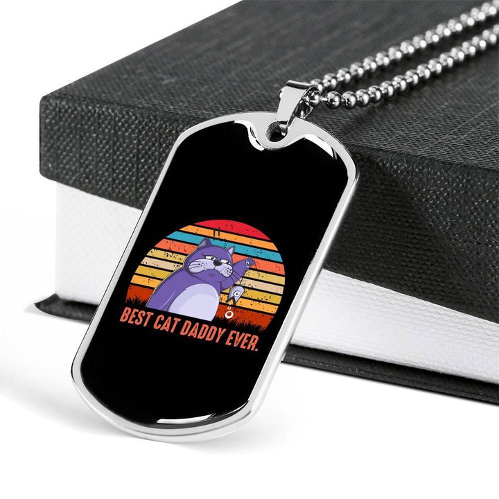 Best Cat Daddy Ever Retro Vintage Dog Tag Necklace Gift For Dad
