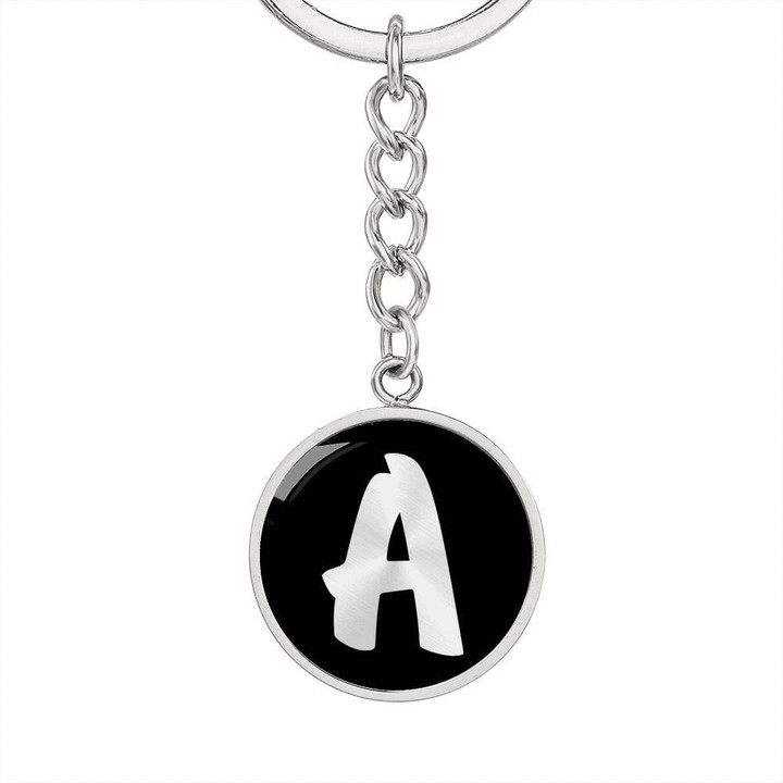 Black Circle Pendant Keychain Gift For Girls Initial Alphabet Letter Name A