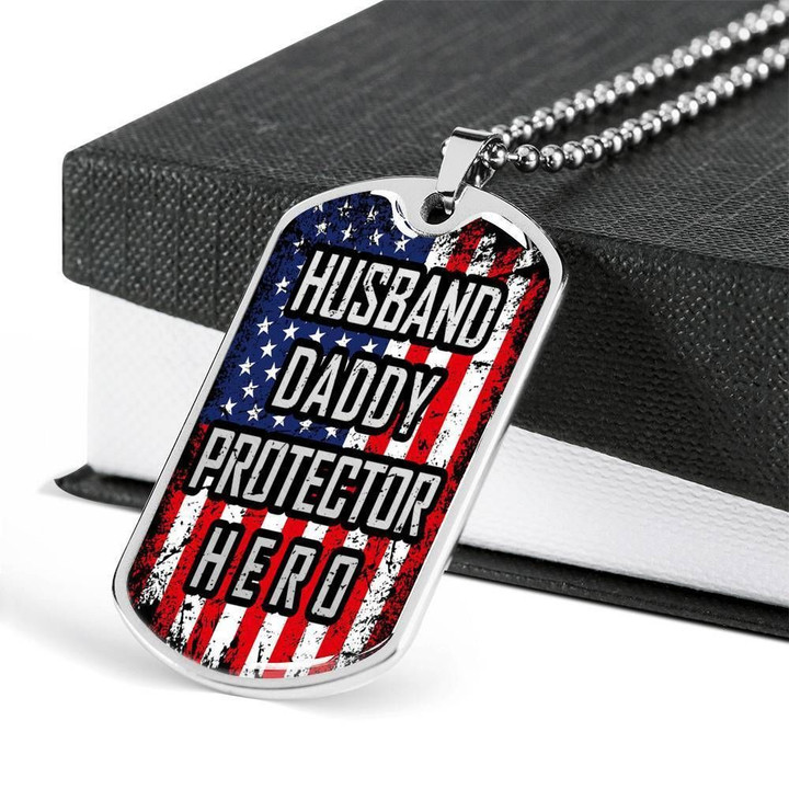 Husband Daddy Protector Hero Dog Tag Necklace Gift For Dad