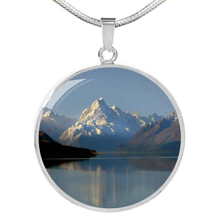 Lake Pukaki Mount Cook Stainless Circle Pendant Necklace Gift For Women
