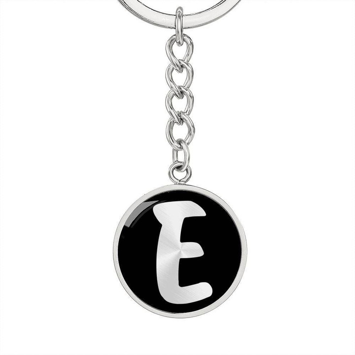 Black Circle Pendant Keychain Gift For Girl Who Named Initial E