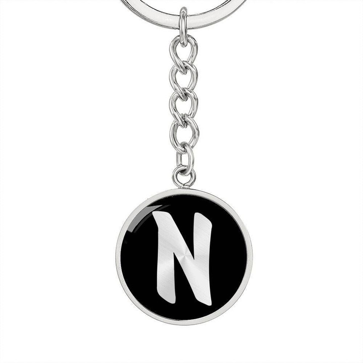 Black Circle Pendant Keychain Gift For Women Initial Alphabet Letter Name N