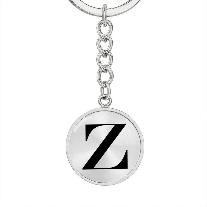 Stainless Circle Pendant Keychain Gift For Girl Who Named Initial Z