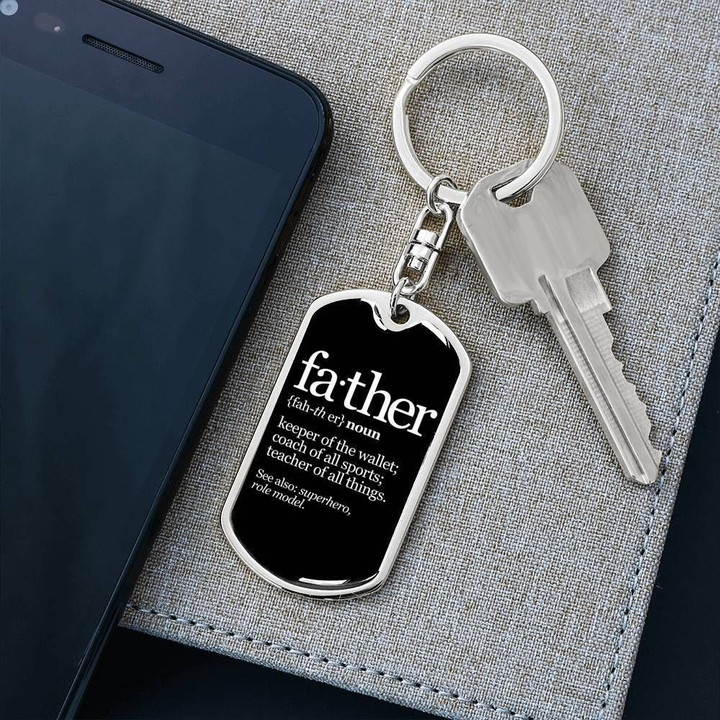 The Definition Of Dad Stainless Dog Tag Pendant Keychain Gift For Father
